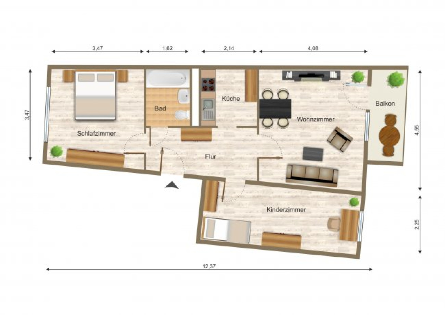 Wohnung, 3 Zimmer (61,64 m²) - Photo 4