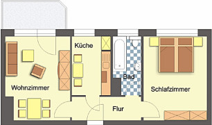 Grundriss Wohnung, 2 Zimmer (49,74 m²), Prof.-Simmel-Straße 26, Gera