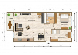 Grundriss Wohnung, 3 Zimmer (69,02 m²), Eichenstraße 14, Gera