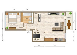 Grundriss Wohnung, 2 Zimmer (56,39 m²), Lärchenstraße 19, Gera