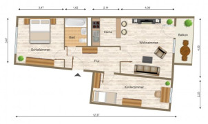 Grundriss Wohnung, 3 Zimmer (61,64 m²), Elsterberger Straße 31, Gera