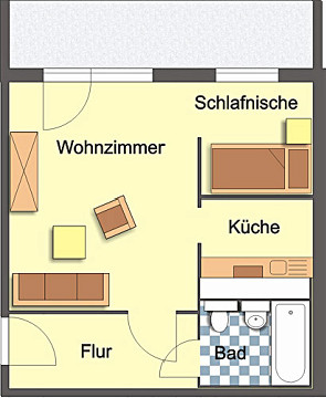 Grundriss - Wohnung, 1 Zimmer (36,22 m²), Franz-Stephan-Straße 2, Gera