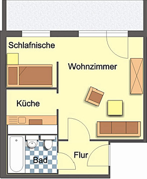 Grundriss - Wohnung, 1 Zimmer (33,56 m²), Kastanienstraße 13, Gera