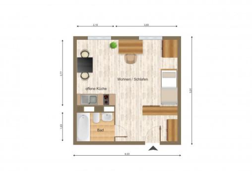 Grundriss - Wohnung, 1 Zimmer (33 m²), Otto-Militzer-Straße 1, Jena