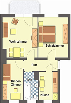 Grundriss - Wohnung, 3 Zimmer (62,4 m²), Wiesestraße 234, Gera
