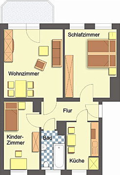 Grundriss - Wohnung, 3 Zimmer (62,39 m²), Wiesestraße 216, Gera