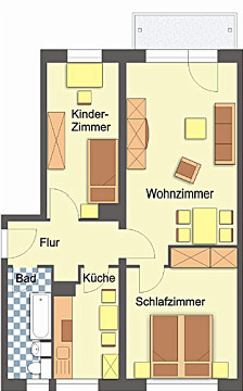Grundriss - Wohnung, 3 Zimmer (59,36 m²), Dr.-Th.-Neubauer-Str. 57, Gera