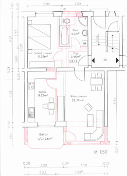 Grundriss - Wohnung, 2 Zimmer (56,73 m²), Herderstraße 38, Gera