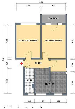 Grundriss - Wohnung, 2 Zimmer (59,66 m²), Ebertstraße  15, Gera