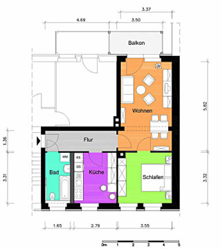 Grundriss - Wohnung, 2 Zimmer (53,4 m²), Plauensche Straße 53, Gera