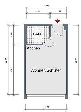 Grundriss - Wohnung, 1 Zimmer (24,35 m²), Emil-Höllein-Platz  1, Jena