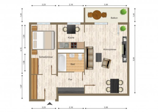 Grundriss - Wohnung, 2 Zimmer (49,58 m²), Zeulsdorfer Straße 61, Gera