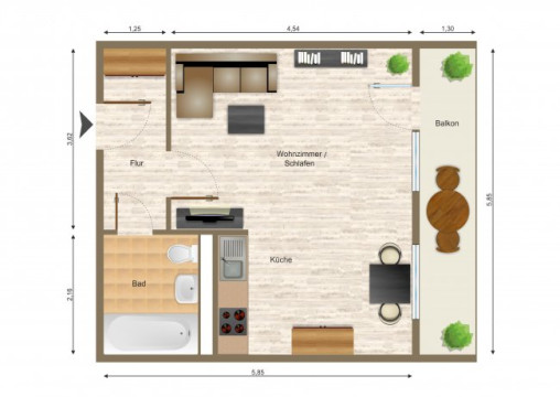Grundriss - Wohnung, 1 Zimmer (35,84 m²), Platanenstraße 9, Gera