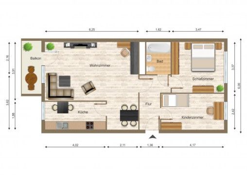 Grundriss - Wohnung, 3 Zimmer (69,02 m²), Eichenstraße 14, Gera