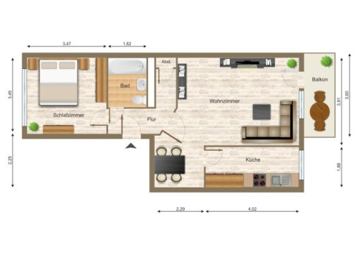 Grundriss - Wohnung, 2 Zimmer (56,39 m²), Lärchenstraße 19, Gera