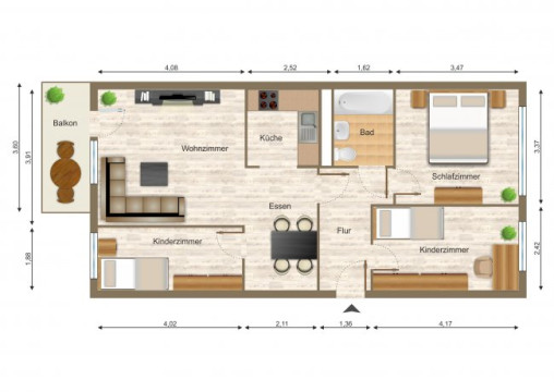 Grundriss - Wohnung, 4 Zimmer (69,02 m²), Eichenstraße 10, Gera