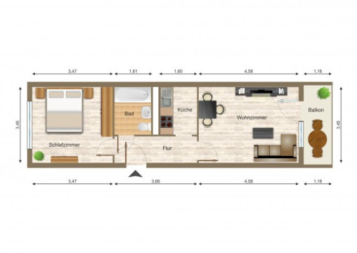 Grundriss - Wohnung, 2 Zimmer (41,49 m²), Eichenstraße 24, Gera