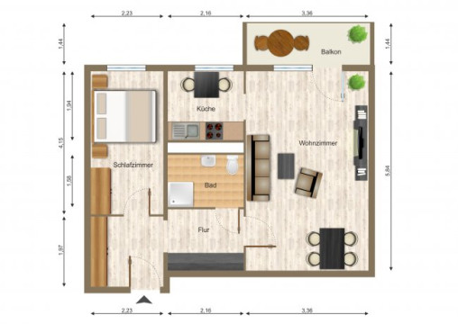 Grundriss - Wohnung, 2 Zimmer (49,58 m²), Eichenstraße 2, Gera