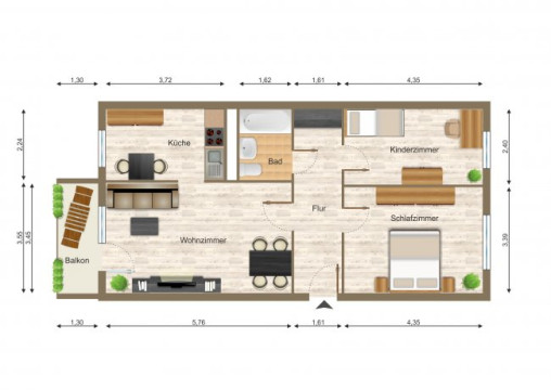 Grundriss - Wohnung, 3 Zimmer (69,07 m²), Felbrigstraße 12, Gera