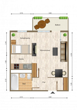 Grundriss - Wohnung, 1 Zimmer (35,12 m²), Saalfelder Straße 1, Gera