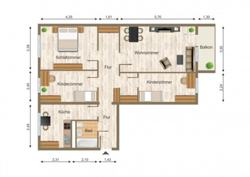 Grundriss - Wohnung, 4 Zimmer (88,95 m²), Elsterberger Straße 19, Gera