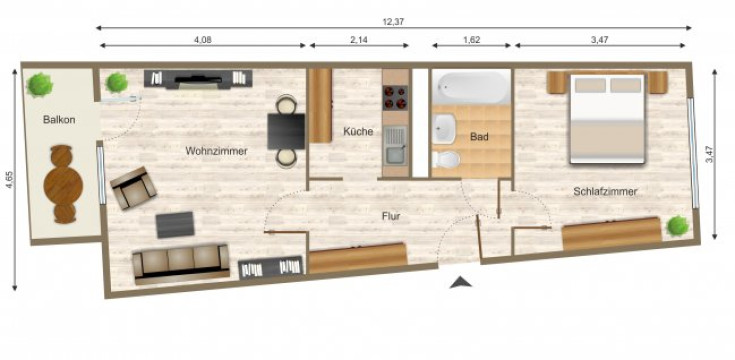 Grundriss - Wohnung, 2 Zimmer (48,48 m²), Elsterberger Straße 31, Gera