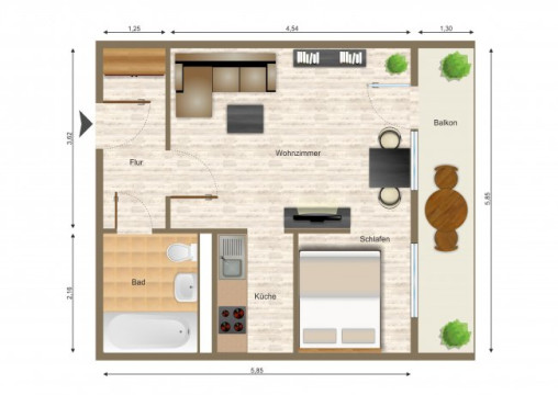 Grundriss - Wohnung, 1 Zimmer (36,22 m²), Otto-Rothe-Straße 20, Gera