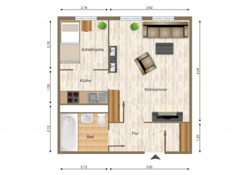 Grundriss - Wohnung, 1 Zimmer (32,42 m²), Franz-Stephan-Straße 14, Gera