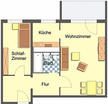 Grundriss Wohnung, 2 Zimmer (49,58 m²), Platanenstraße 22, Gera