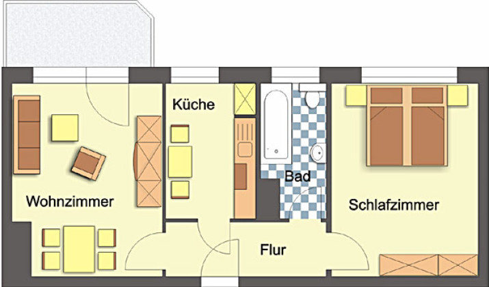 Grundriss Wohnung, 2 Zimmer (49,74 m²), Prof.-Simmel-Straße 26, Gera