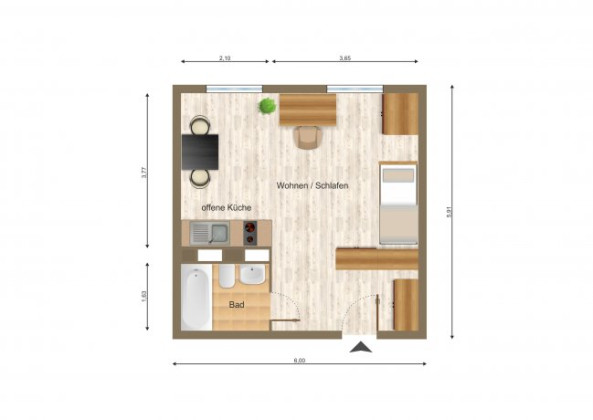 Grundriss Wohnung, 1 Zimmer (33 m²), Otto-Militzer-Straße 1, Jena