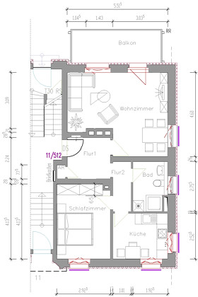 Grundriss Wohnung, 2 Zimmer (59,3 m²), Herweghstraße  11, Gera