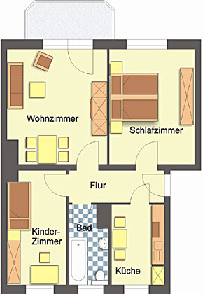 Grundriss Wohnung, 3 Zimmer (62,4 m²), Wiesestraße 234, Gera
