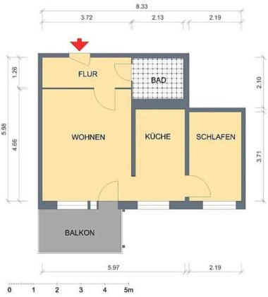 Grundriss Wohnung, 2 Zimmer (43,25 m²), Pößnecker Straße 15, Gera