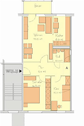 Grundriss Wohnung, 3 Zimmer (68,5 m²), Rudelsburgstraße 38, Gera