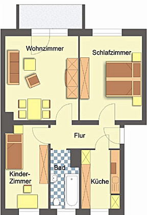 Grundriss Wohnung, 3 Zimmer (58,9 m²), Maienweg 52, Gera