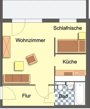 Grundriss Single-Wohnung mit großem Balkon!, Kastanienstraße 13, Gera