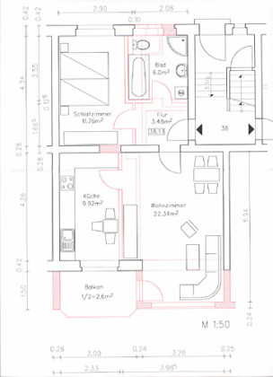 Grundriss Wohnung, 2 Zimmer (56,73 m²), Herderstraße 38, Gera