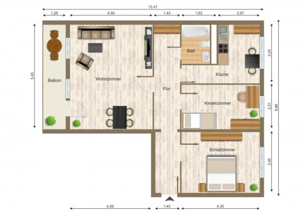 Grundriss Wohnung, 3 Zimmer (83,55 m²), Franz-Stephan-Straße 2, Gera