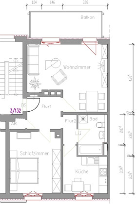 Grundriss Wohnung, 2 Zimmer (64,44 m²), Herweghstraße  3, Gera