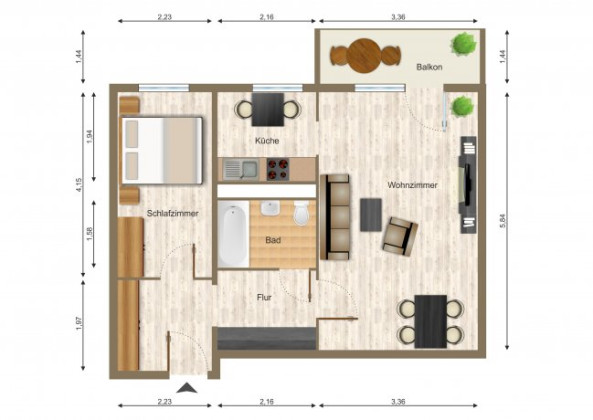 Grundriss Wohnung, 2 Zimmer (49,58 m²), Zeulsdorfer Straße 61, Gera