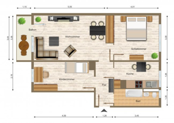 Grundriss Wohnung, 3 Zimmer (59,3 m²), Erich-Weinert-Straße 35, Gera
