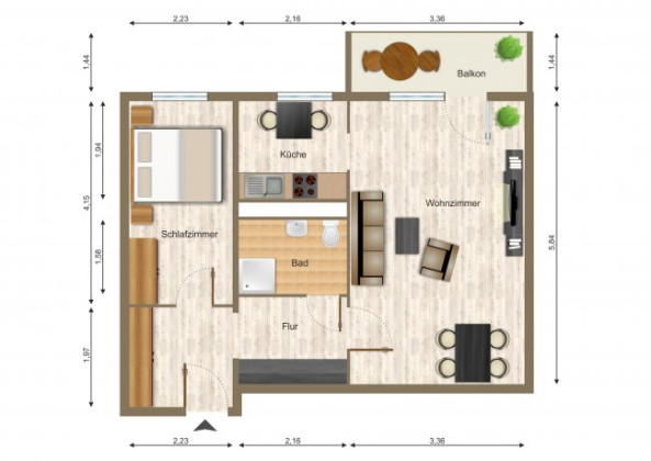 Grundriss Wohnung, 2 Zimmer (49,58 m²), Eichenstraße 2, Gera