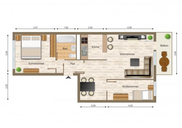Grundriss Wohnung, 3 Zimmer (56,39 m²), Lärchenstraße 15, Gera