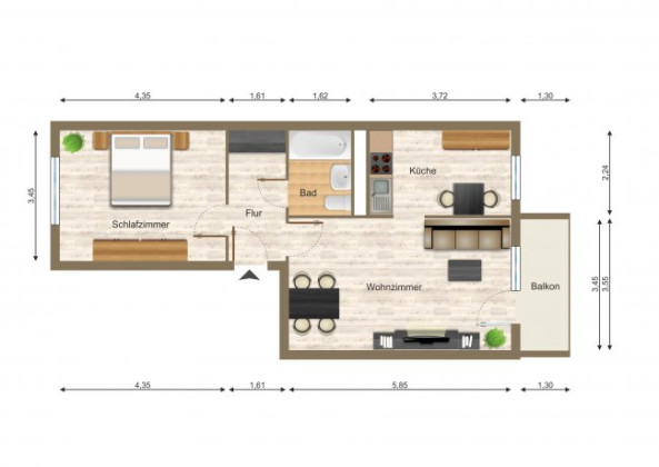 Grundriss Wohnung, 2 Zimmer (55,95 m²), Pößnecker Straße 7, Gera