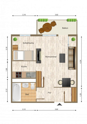 Grundriss Wohnung, 1 Zimmer (35,12 m²), Saalfelder Straße 1, Gera