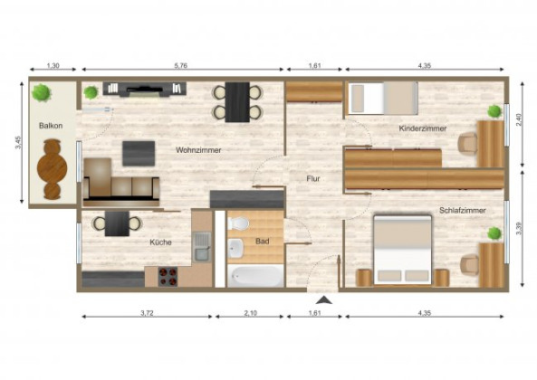 Grundriss Wohnung, 3 Zimmer (69,07 m²), Franz-Stephan-Straße 14, Gera