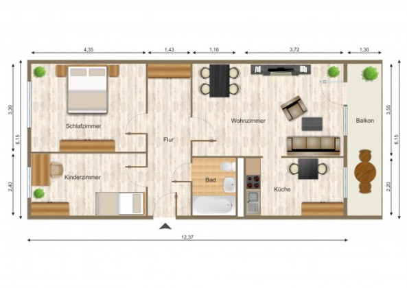 Grundriss Wohnung, 3 Zimmer (70,67 m²), Schleizer Straße 6, Gera