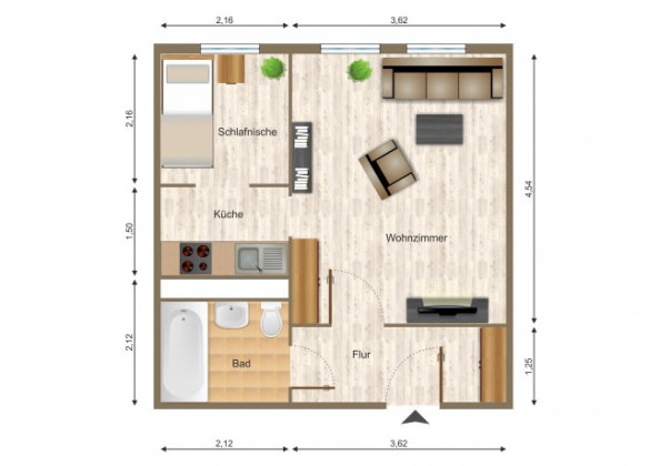 Grundriss Wohnung, 1 Zimmer (32,42 m²), Franz-Stephan-Straße 14, Gera