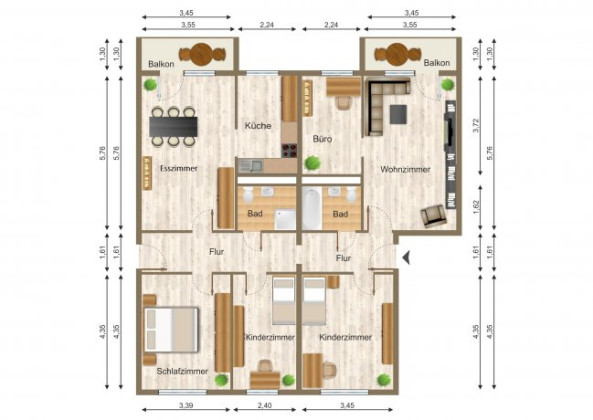 Grundriss Wohnung, 6 Zimmer (124,27 m²), Kretschmerstraße 32, Gera